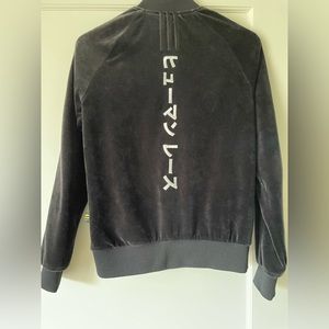 Adidas black velour red lined jacket XS